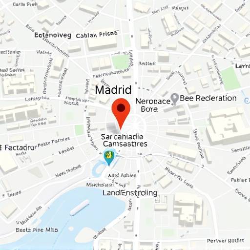 Mapa de la ciudad de Madrid con un marcador en la ubicación de la empresa.